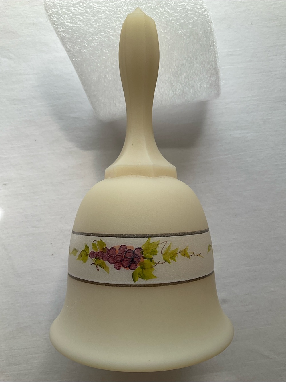 Fenton Hand Painted cameo Satin 6” Bell Grapevine Motif